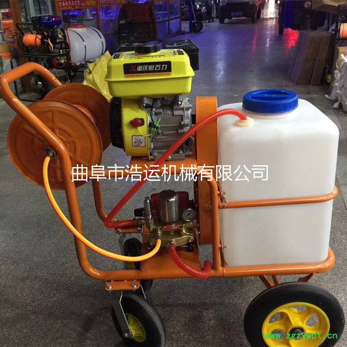 山东曲阜浩运机械汽油动力拉药管打药除虫中药材除虫高压推车式打药机  **图2