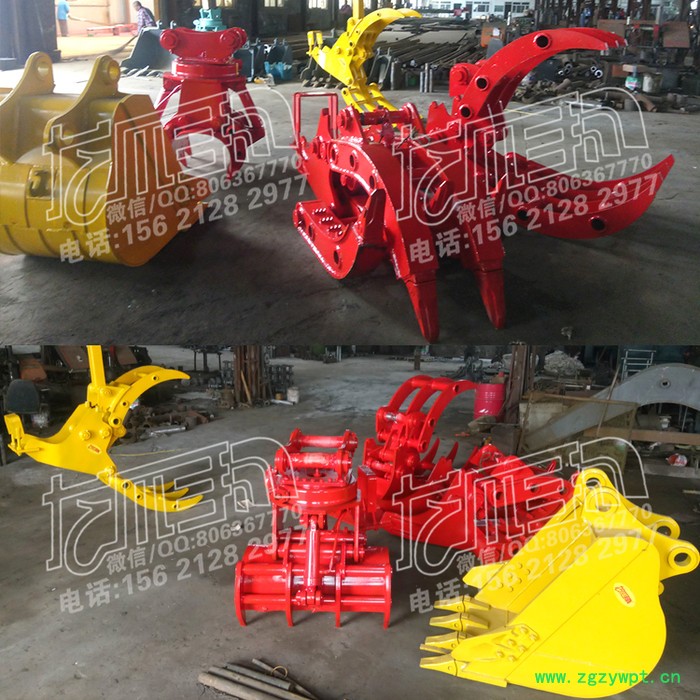 龙爪手挖掘机属具:木材树夹子旋转夹机械夹石头芦苇捆草原木垃圾甘蔗废钢铁爪子Q345B锰钢制造药芯焊丝焊接上门改装图4