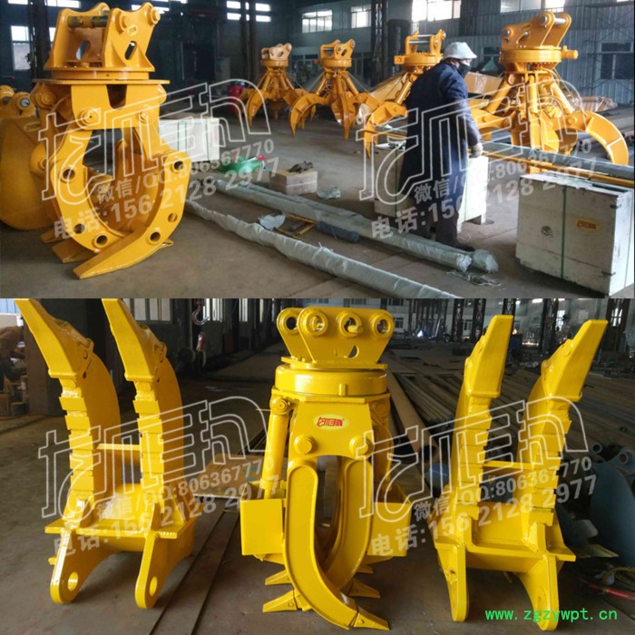 龙爪手挖掘机属具:木材树夹子旋转夹机械夹石头芦苇捆草原木垃圾甘蔗废钢铁爪子Q345B锰钢制造药芯焊丝焊接上门改装图3