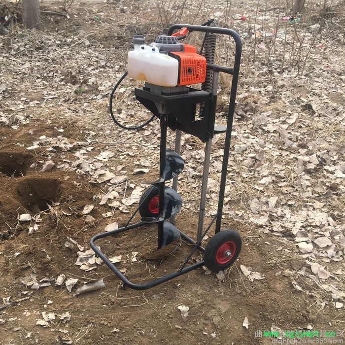 浙江山药地钻机 手推带轮挖坑机 启航独轮手推车挖坑机图2