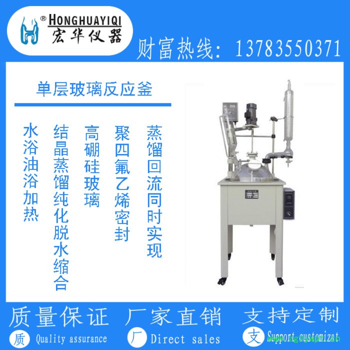 宏华仪器DF-100单层玻璃反应釜，单层玻璃反应器，玻璃搅拌罐，玻璃搅拌器图6