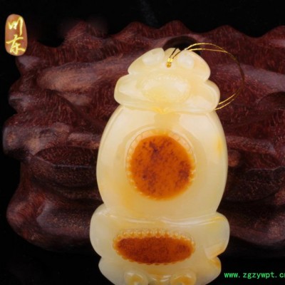 川东珠宝 **波罗的海琥珀蜜蜡雕刻 笑脸佛福禄寿观音挂件Y