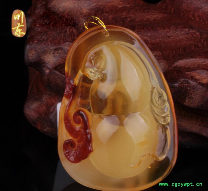 川东珠宝 **波罗的海琥珀蜜蜡雕刻 笑脸佛福禄寿观音挂件Y图3