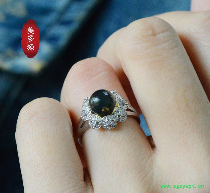 特价蓝珀戒指 S925银镶嵌墨西哥蓝珀戒指 美多源琥珀特图2