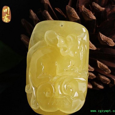 川东 琥珀项坠琥珀蜜蜡雕刻挂件无优化蜜蜡原石吊坠141