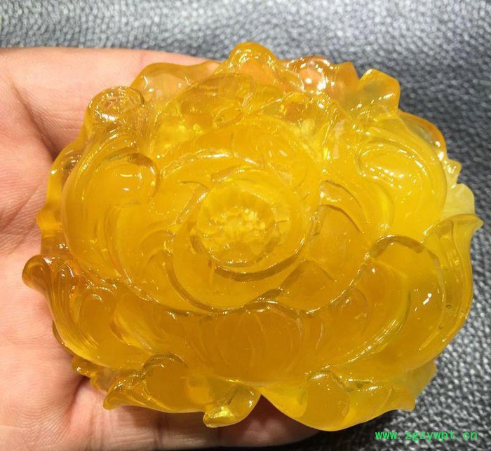 琥珀蜜蜡原石手工雕刻花摆件 收藏级**蜜蜡雕刻件图3