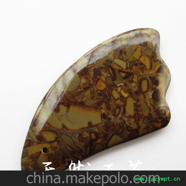 批发供应天然五彩女娲石牛角刮痧板 玉器健身 女娲石刮痧板图3