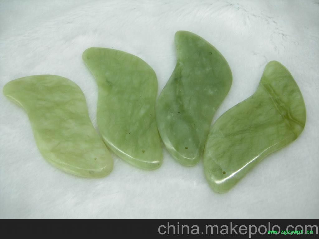 玉器批发天然岫玉刮痧板无黑点无裂纹玉质细腻温润浅绿花纹图3