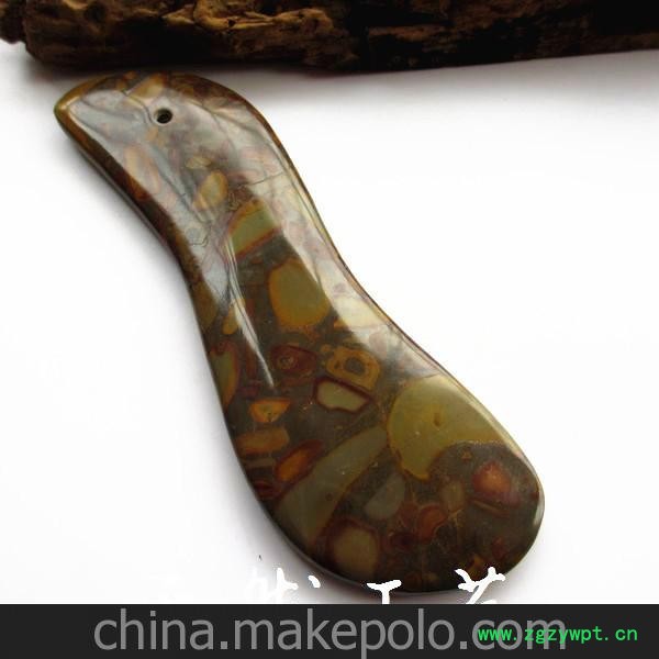批发供应天然五彩女娲石s形刮痧板 玉器健身 女娲石刮痧板批发图3