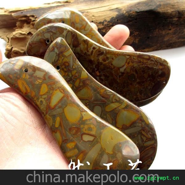 批发供应天然五彩女娲石s形刮痧板 玉器健身 女娲石刮痧板批发图2