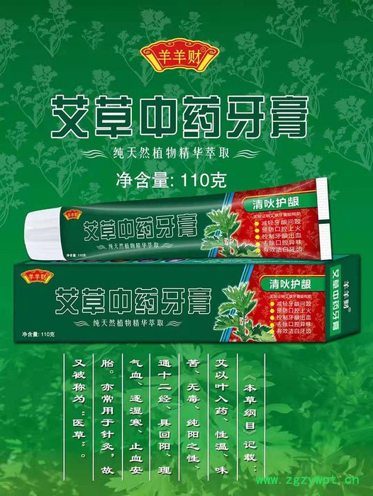 艾草中药牙膏 110克水果味 牙膏食品级安全 双重净白清新口气图2