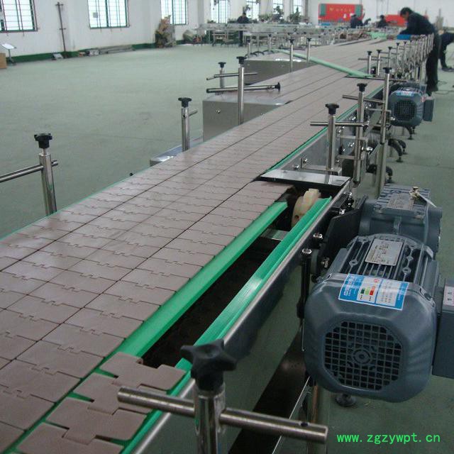 耐高温平顶链板生产线 食品药品饮料食用油灌装不锈钢链板输送机 塑钢链板流水线图5