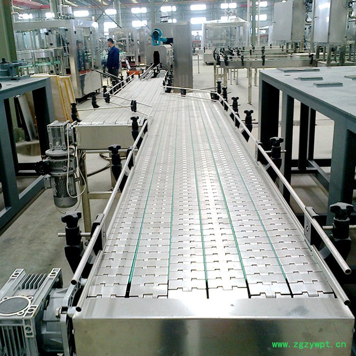 耐高温平顶链板生产线 食品药品饮料食用油灌装不锈钢链板输送机 塑钢链板流水线图2