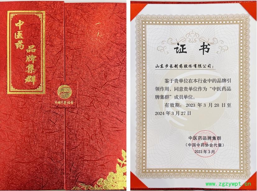 图片步长制药荣获“中医药品牌集群”证书